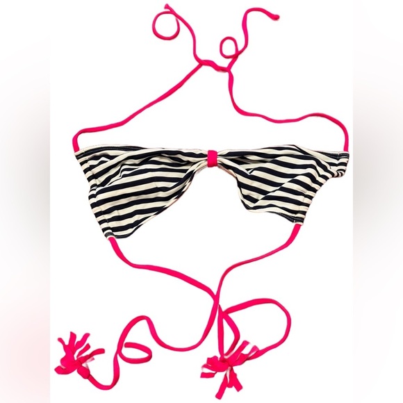 Hollister Navy White Stripe Pink Tassels Swim Bikini Top Size S - Picture 1 of 2